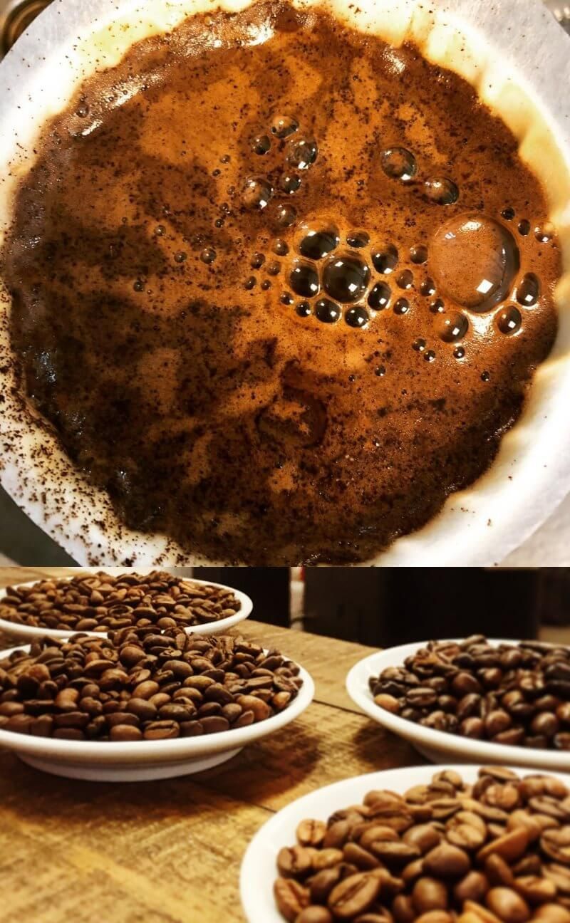 Ansicht Handfilter und geröstete Kaffeeproben